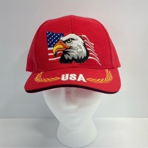 USA Baseball Hat 6 Panel Velcro Snapback Eagle Flag Embroidered red - Picture 11 of 11